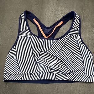 Striped Navy & White Racerback Sports Bra